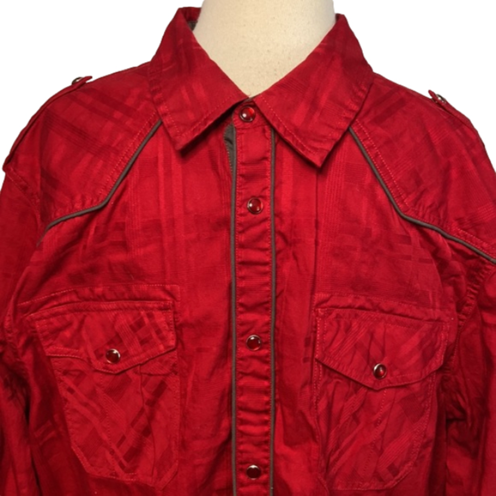 Guess Long Sleeve Shirt Snap Front Shoulder Tabs Red XL